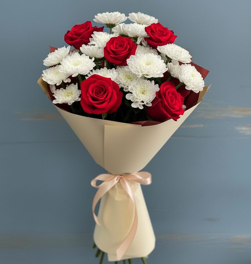 Букет цветов из: Розы и Хризантемы в Борисоглебском