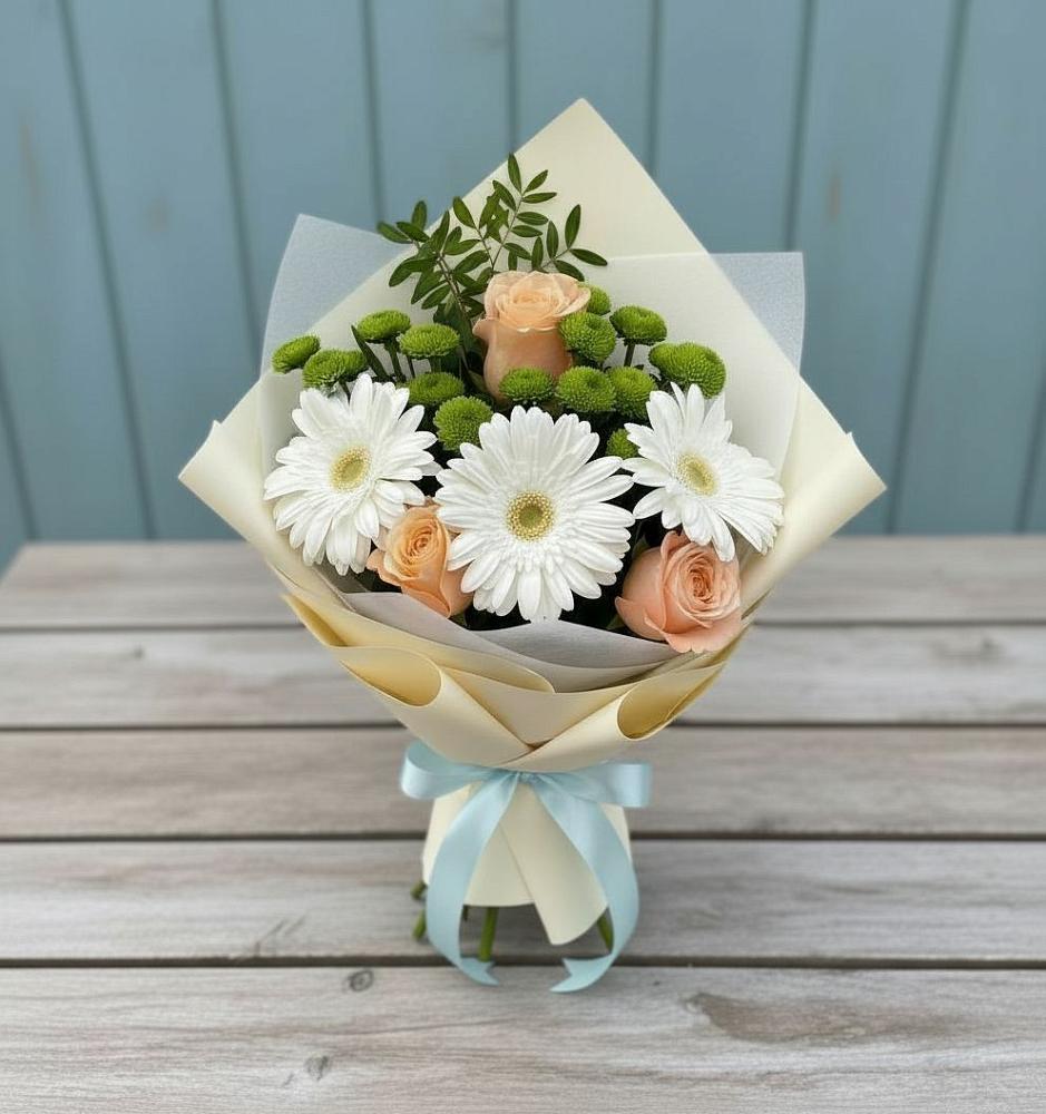 Букет цветов из: Герберы, Розы и Хризантемы в Борисоглебском