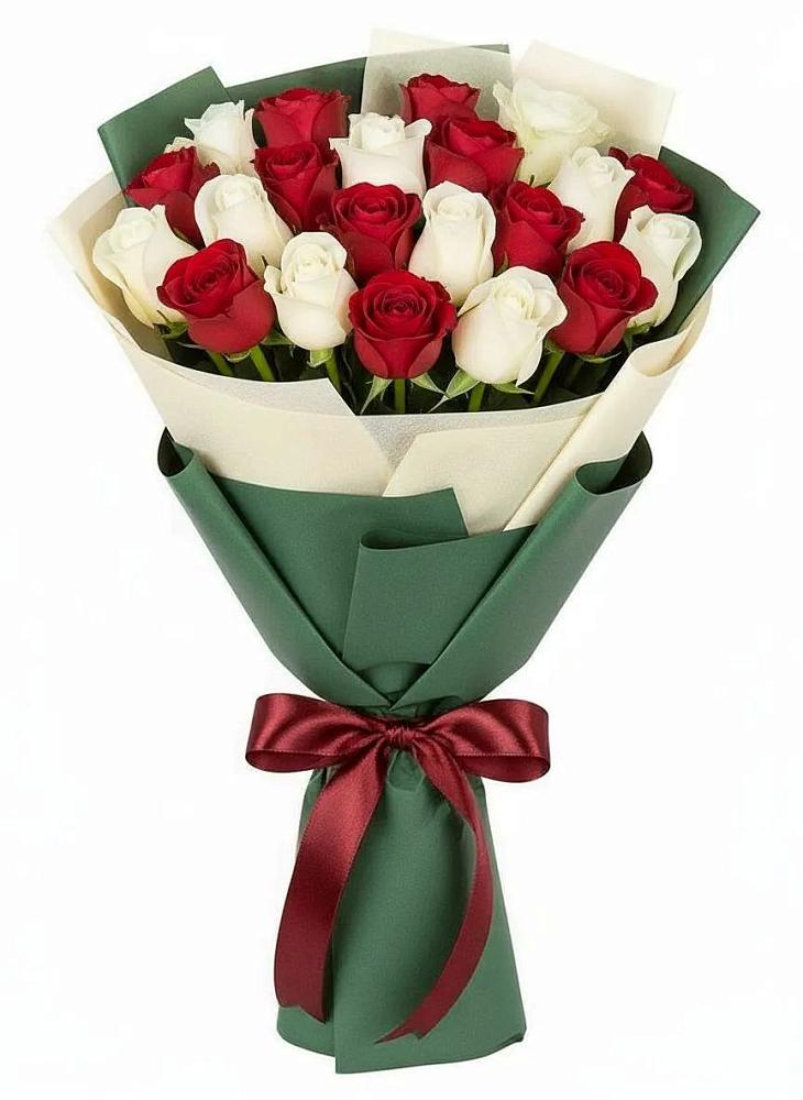 Букет Микс из красных и белых роз в Борисоглебском