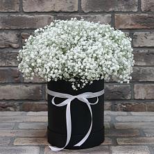 Цветочная композиция из Гипсофила в шляпной коробке в Борисоглебском